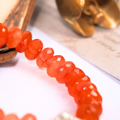 Carnelian Diamond Cut Bracelet with Sterling Silver bead & Snake knot