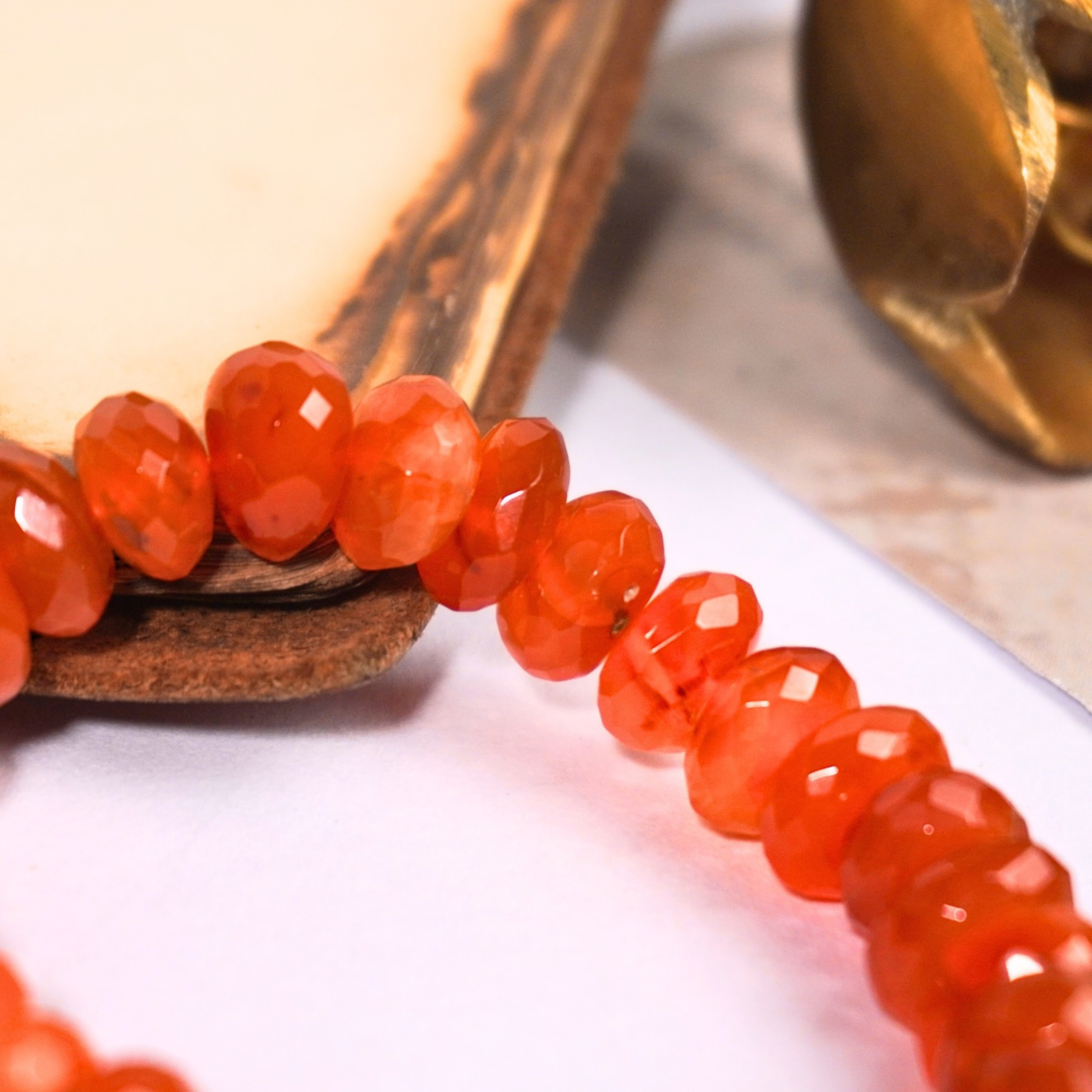 Carnelian Diamond Cut Bracelet with Sterling Silver bead & Snake knot