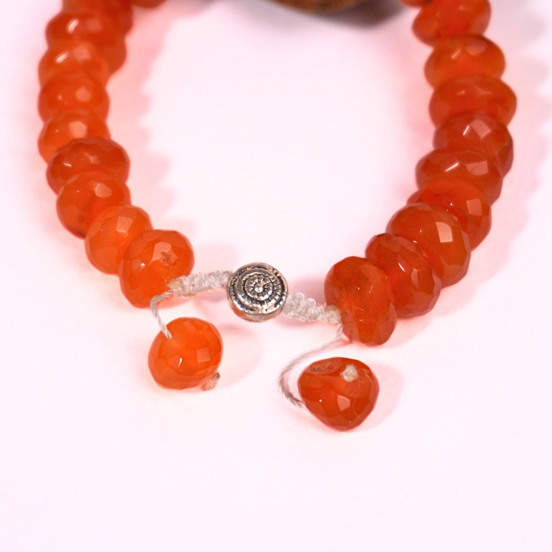 Carnelian Diamond Cut Bracelet with Sterling Silver bead & Snake knot