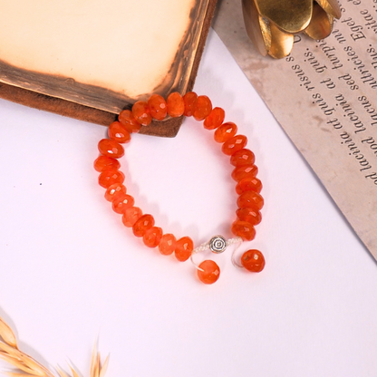 Carnelian Diamond Cut Bracelet with Sterling Silver bead & Snake knot