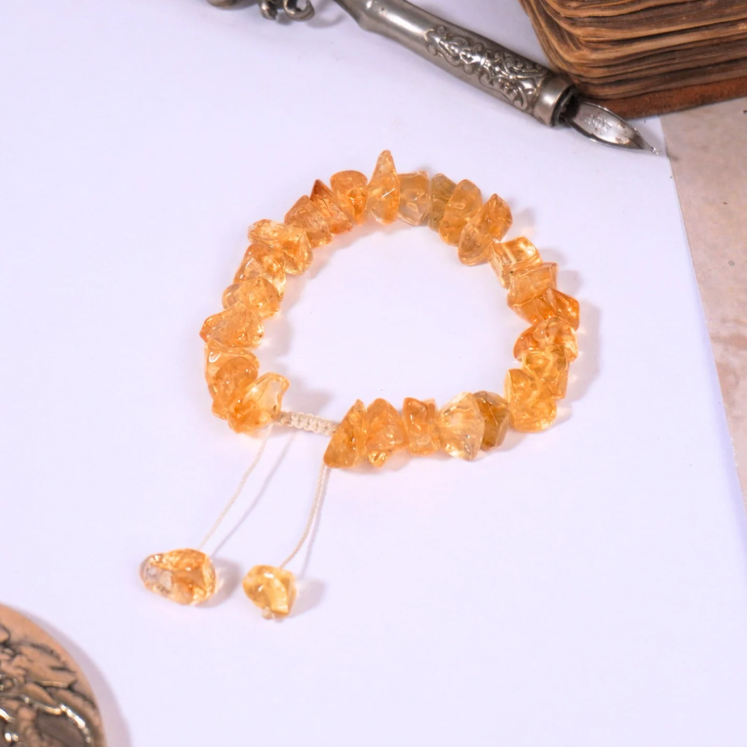 Natural Raw Citrine ( Soft Stone ) Hand made Bracelet with Snake Knot