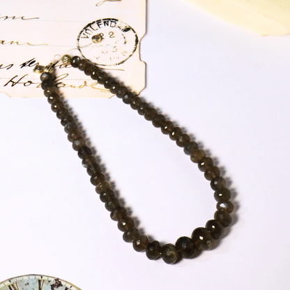 Grey Moonstone Necklace with sterling silver beads and snake knot