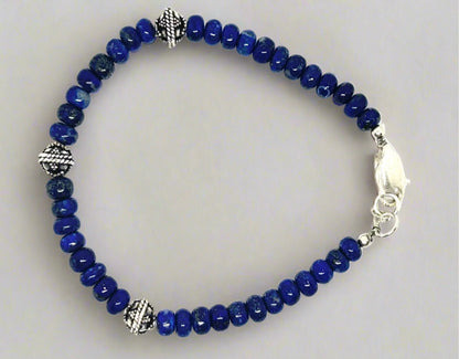 Lapis Lazuli Stone Bracelet with Sterling Silver beads