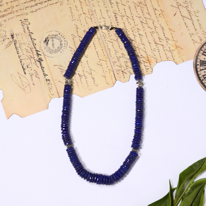 Lapis Lazuli Short Necklace with Sterling silver beads, Origin of Stone - Afghanistan