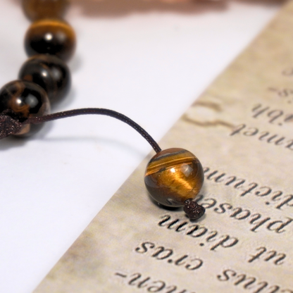 Tiger Eye 10mm beads Bracelet with Sterling Silver bead and Snake knot - Prosperity Crystal